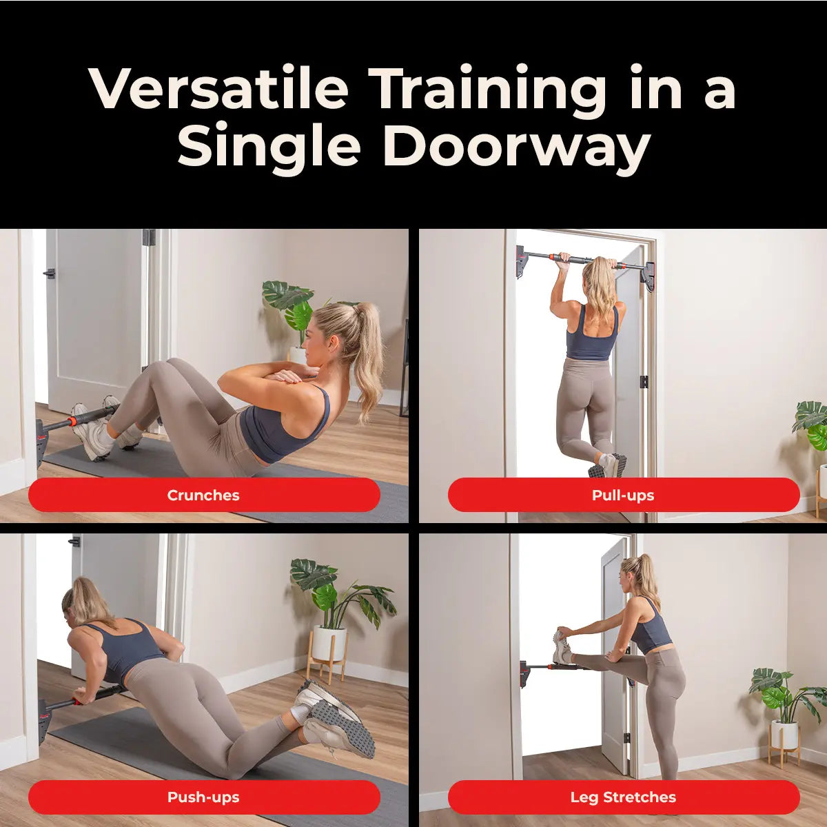 Sunny Health & Fitness Adjustable Pull Up Bar for Doors, No Drilling or Screws, Non-Slip Leveler Heavy Duty, 28"-38" Length, 330 LBS Capacity,
