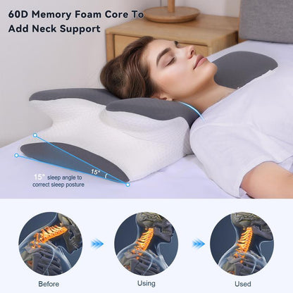 VIPfree Cooling Memory Foam Neck Pillow, Adjustable Ergonomic Cervical Support Travel Pillow with Breathable Removable Pillowcase, Ideal Gift for Mom