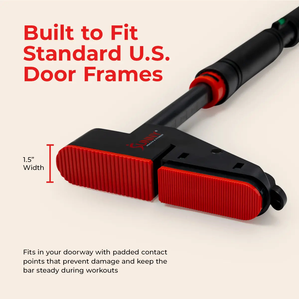 Sunny Health & Fitness Adjustable Pull Up Bar for Doors, No Drilling or Screws, Non-Slip Leveler Heavy Duty, 28"-38" Length, 330 LBS Capacity,